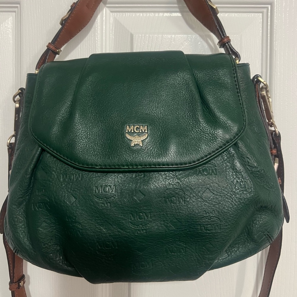 MCM green leather crossbody bag